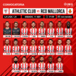 El Athletic Club de Bilbao convoca a 22 futbolistas para medirse al Real Mallorca